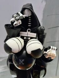 1girls big_belly bionicle black_dress black_hoodie dawnofnssd domna_echelle_(dawnofnssd) grim_reaper large_breasts lego looking_at_viewer skeleton