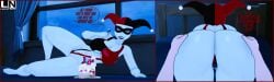 ass batman:_the_animated_series batman_(series) big_breasts birthday birthday_cake blue_eyes butt_focus butt_grab cake caked_up candle dc dc_comics dcau harley_quinn harley_quinn_(classic) harley_quinn_(dcau) lewd_nite lying_on_bed mood_lighting night painted_skin pov_male smiling_at_viewer solo_female spoon tagme thick thick_ass voluptuous