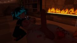 1futa 3d big_ass big_breasts big_penis big_thighs blue_hair crop_hoodie dim_lighting fireplace futanari laying_down naked naked_female self_upload solo vrchat vrchat_avatar