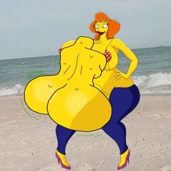 beach crystal_lust mindy_simmons orange_hair sex the_simpsons thick_ass vore vore_belly yellow_skin