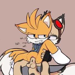 1boy 1cuntboy 2boys balls blue_eyes cuntboy drooling goggles_on_head grabbing_thigh gritted_teeth intersex male male/cuntboy moaning moaning_in_pleasure nine_(sonic_prime) ocxcanon orange_fur original_character penis ryan_the_fox sega sex sitting_on_penis sonic_prime spots spotted_body spotted_fur tails tails_nine tails_the_fox tan_fur thecoffedumbs thiscalebdumb vaginal_sex