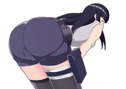 1girls ass ass_focus bent_over clothing female female_only hyuuga_hinata lickliking looking_at_viewer looking_back naruto naruto:_the_last naruto_(series) purple_hair simple_background teasing violet_eyes white_background