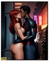 1boy1girl ai_generated ass breasts crack_ship dark-skinned_male duo female human human_only interracial light-skinned_female male male/female marvel marvel_comics mary_jane_watson miles_morales naked naked_female nude nude_female red_hair straight straight_hair superhero wide_hips