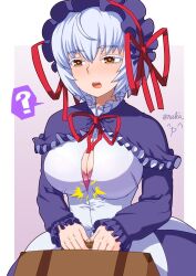 1girls ? alternate_breast_size arcana_heart big_breasts bra breasts brown_eyes busty cleavage dress female female_only gothic_lolita heart heart-shaped_pupils large_breasts lieselotte_achenbach lolita_fashion open_mouth solo symbol-shaped_pupils underwear voluptuous wardrobe_malfunction white_hair