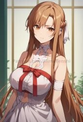 ai_generated big_breasts braid braided_hair breasts brown_eyes brown_hair dress long_hair looking_at_viewer slimetenshi sword_art_online yuuki_asuna