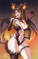 1girls achromaru animal_ears big_breasts breasts brown_hair cleavage demon_horns demon_wings female hellhound highres horns hourglass_figure indie_virtual_youtuber large_breasts leotard light-skinned_female long_hair multicolored_hair navel orange_eyes orange_hair sinder_(vtuber) single_thighhigh slim_waist solo streaked_hair succubus succubus_tail tail thigh_strap thighhighs variant_set very_long_hair virtual_youtuber wide_hips wings wolf wolf_ears wolf_girl wolf_tail