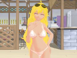 1girls bikini bikini_bottom bikini_top blonde_female blonde_hair female_only long_hair long_hair_female rwby solo_female sunglasses sunglasses_on_head tan_body tan_skin tanline theblackbirdcalls yang_xiao_long