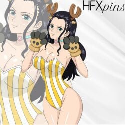 antlers big_breasts black_hair cosplay female female_only hfxpins nico_robin one_piece reindeer reindeer_antlers reindeer_costume tony_tony_chopper_(cosplay)