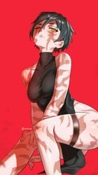 1girls bleach dress dressing female female_only green_hair jujutsu_kaisen kuchiki_rukia no_panties petite petite_body petite_female short_hair small_breasts smaller_female solo tagme tomboy tomboy_milf waligner yellow_eyes zenin_maki