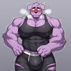 ai_generated bara big_bulge big_muscles big_pecs blush buff clothed furry large_muscles large_pectorals male male_only muscular panting see-through_top shaking tearing_clothes uhyeah youtube youtuber