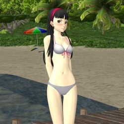 1girls amagi_yukiko atlus beach blush ofugh outdoors persona persona_4 swimsuit xnalara