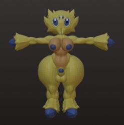 1futa 3d 3d_(artwork) animal_feet animal_hands blue_eyes body_fur breasts closed_mouth colored_skin completely_nude full_body furry furry_female futanari happy joltik large_breasts looking_at_viewer navel nintendo nipples nude outstretched_arms personification pokémon_(species) pokemon ryanprisma3d short_hair simple_background solo spread_arms standing stomach straight-on thick_thighs thighs wide_hips yellow_fur yellow_skin