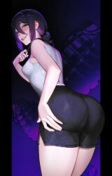 1girls ass ass_focus ass_grab bent_over big_ass breasts chainsaw_man female female_only light-skinned_female limart looking_at_viewer looking_back reze_(chainsaw_man) short_hair thick_thighs