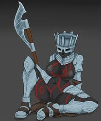 armor big_breasts breasts dark_souls dark_souls_3 female fromsoftware hi_res humanoid iudex_gundyr nukenugget pussy simple_background solo spread_legs spreading tools unconvincing_armor video_games voulge