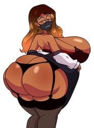 1girls ass ass_cleavage black_panties bra breasts brown_hair butt_crack dark-skinned_female dark_skin evey_(inoiiying) face_mask female female_only glasses huge_breasts huge_butt mask onlyfans_model panties purple_bra purple_eyes seductive solo wallyroo