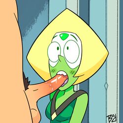 badrainbow blowjob blush cartoon_network fellatio female female_focus gem_(species) genitals green_skin open_mouth oral oral_penetration penetration penis penis_in_mouth peridot_(steven_universe) raised_eyebrows solo_focus steven_universe tongue tongue_out tongue_out_blowjob