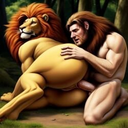 ai_generated anal fat_cheeks feral furdraw180 gay human_penetrating human_penetrating_feral lion self_upload