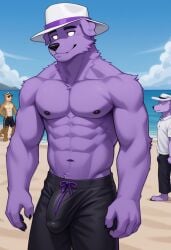 abs ai_generated beach bulge bulge_through_clothing furry large_pecs male male_only muscular muscular_male pecs shirtless swimming_trunks swimwear uhyeah youtube youtuber