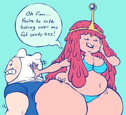 adventure_time bikini bloopity breasts cameltoe cartoon_network closed_eyes finn_the_human huge_ass princess_bubblegum text thick_thighs thighs