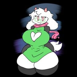 34hengker big_breasts blush boob_window breasts cleavage clothed clothing deltarune deltarune_chapter_2 female genderswap_(mtf) goat h.a.r heart heart-shaped_pupils horn leggings legs legwear ralsei ralsei_(female) ralsei_with_white_fur rule_63 tail toby_fox undertale_(series)