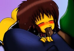 1boy 1girls ass bigbootyinc blush dat_ass fellatio female frisk maid oral penis undertale