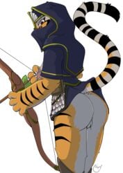 1girls 2018 anthro arrow ass bottomless bow breasts clothed clothing crossover dreamworks feline female female_only fur hood kerillian kung_fu_panda looking_at_viewer looking_back mammal master_tigress multicolored_skin nipples presenting presenting_hindquarters pussy raised_tail sideboob solo solo_female striped_fur stripes tiger vermintide warhammer_(franchise) warhammer_fantasy yawg