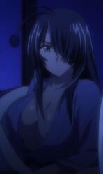 areola breasts cleavage dark_image hair_over_one_eye ikkitousen kanu_unchou large_breasts long_hair looking_at_viewer makeup