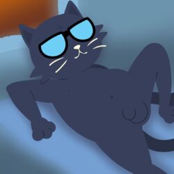 bed cute eyewear flaccid glasses lying male male_only night_in_the_woods nipples nishi nude overweight penis slightly_chubby solo stan_borowski_(nitw)