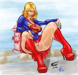 ass bimbo blonde_hair blue_eyes bottomless breasts busty cleavage clitoris dc erect_nipples female female_focus female_only huge_breasts kara_zor-el kras krashzone labia lipstick long_fingernails long_hair nail_polish nipple_bulge pinup pose posing pussy sitting skirt solo supergirl superman_(series) thick_lips thick_thighs upskirt vagina wet wide_hips