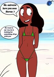 1girls arms_behind_back beach bikini black_eyes black_hair brown_skin cartoon_network cheating cheating_girlfriend cloud connie_maheswaran cowboy_shot cucked_by_father day daytime facing_viewer father_and_son's_girlfriend female_only flat_chest green_bikini greg_universe hands_on_back indian_female long_hair looking_to_the_side micro_bikini netorare ocean outdoors questioning saifergt750 skinny_female skinny_girl sky solo son_cuck speech_bubble standing steven_universe straight_hair talking_to_viewer teen teenage teenage_girl teenager text_bubble watermark young