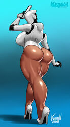 1girls 2018 5_fingers android ass back_view bare_legs big_ass big_breasts big_butt blue_background breasts butt clothed clothes clothing curvy dark-skinned_female dark_skin english_text fabalex faceless faceless_female female female_only full_body gun haydee haydee_(game) high_heels hips holding holding_object holding_weapon huge_ass huge_breasts huge_butt humanoid kras krashzone large_ass large_breasts large_butt legio looking_at_viewer looking_back looking_back_at_viewer muscular_thighs no_face pistol robot shadow shoes simple_background solo solo_female standing text thick thick_ass thick_thighs thighs voluptuous watermark weapon wide_hips