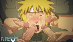 5boys blonde_hair blue_eyes blush boruto:_naruto_next_generations clothing cum cum_in_mouth cum_on_eye cum_on_face cumshot faceless faceless_male facial fellatio fivesome fully_clothed gangbang gay group_sex headband male male_only masturbation multiple_boys namikaze_minato naruto one_eye_closed onoro_nyo open_mouth oral orgy penis tongue tongue_out yaoi