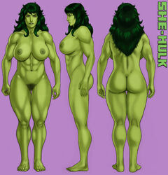 1girls abs ass avengers big_breasts breasts female female_only green_hair green_skin huge_breasts hulk_(series) large_breasts legs marvel marvel_comics muscles muscular muscular_female nipples nude pubic_hair pussy she-hulk solo sweat thick_thighs thighs wide_hips zakuman