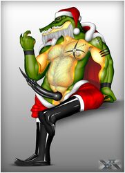 beard christmas clothing costume crocodile crocodilian erection facial_hair footwear graventhax hairy headwear holidays leather_boots male male_only nipple_piercing nipples old piercing reptile scalie slightly_chubby solo tattoo