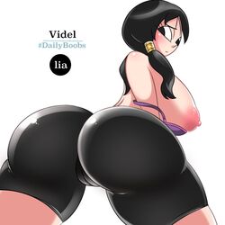 1girls ass big_ass black_hair cameltoe dat_ass dragon_ball dragon_ball_z erect_nipples female female_only gigantic_breasts huge_areolae lia_(artist) solo twintails videl voluptuous wide_hips