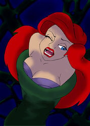 ariel bare_shoulders blue_eyes breasts burnup19 cleavage disney disney_princess female female_only fish_girl large_breasts lips lipstick long_hair makeup mermaid moaning monster_girl one_eye_closed open_mouth red_hair red_lipstick restrained round_teeth solo strapless teeth the_little_mermaid underwater vore water wince