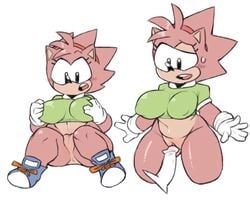 amy_rose anthro big_breasts blush bottomless breast_grab busty classic_amy_rose clothed clothing disembodied_penis female footwear hairband hedgehog imminent_sex imminent_vaginal male mammal navel nipples_visible_through_clothing no_bra penis prodding pussy sakana8888888 sega shirt shoes shortstack sneakers sonic_(series) straight sweatdrop thick_thighs voluptuous wide_hips