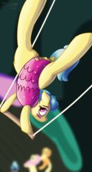 2016 anus blush clothed clothing earth_pony equine female feral friendship_is_magic fur hair hi_res horse looking_at_viewer looking_back mammal my_little_pony pony purple_eyes pussy solo stargazer tan_fur trapeze trapeze_star_(mlp) wardrobe_malfunction