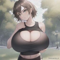 ai_generated huge_breasts op_ai outdoors short_hair sports_bra