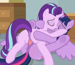 2018 absurdres alicorn animal_genitalia animal_pussy anus ass ass_grab closed_eyes cutie_mark dresser duo english_text equine equine_pussy eyebrows eyelashes feathered_wings feathers female feral feral_on_feral friendship_is_magic hand_behind_head highres hooves horn indoors kissing lying mammal missionary_position multicolored_hair my_little_pony nude on_back on_top puffy_anus purple_feathers purple_hair pussy pussy_juice sex shadow shutterflyeqd signature spread_legs spreading starlight_glimmer text tribadism twilight_sparkle_(mlp) two_tone_hair underhoof unicorn url wings yuri