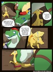 animal_genitalia blitzdrachin cloaca comic dialogue dinosaur feral geeker male noah_(project_geeker) patreon penis project_geeker size_difference theropod tyrannosaurus_rex yaoi