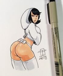 1girls 2018 adult_swim ashi_(samurai_jack) ass breasts butt callmepo dat_ass daughters_of_aku female female_only fundoshi hoodie looking_at_viewer looking_back pen_(artwork) samurai_jack solo stockings toonami uncensored