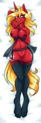 2018 absurdres ambris anthro areola blonde_hair blue_eyes breasts cutie_mark dakimakura eyelashes fan_character female furry highres lingerie long_hair looking_at_viewer lying my_little_pony nipples on_back pussy scarlet_rose smile solo superabsurd_res thighhighs