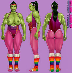 1girls abs aerobics_clothing ass avengers big_breasts breasts breasts_out female female_only green_hair green_skin headband huge_breasts hulk_(series) large_breasts leotard marvel marvel_comics muscles muscular muscular_female nipples ponytail she-hulk solo sweat thick_thighs tied_hair wide_hips workout_clothes zakuman