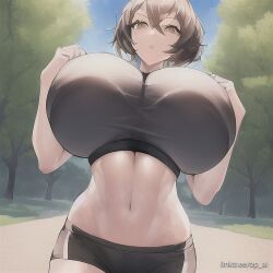 ai_generated huge_breasts op_ai outdoors short_hair sports_bra