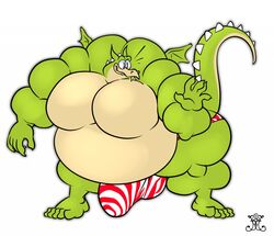 anthro bobthetanuki bulge chubby cuphead_(game) dragon extrasizedbob grim_matchstick male_only musclegut muscles muscular pecs scalie underwear