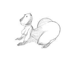 alien anthro ass big_butt breasts butt_focus capybara capybarian collar female looking_at_viewer looking_back mammal pencil_(artwork) pencil_(disambiguation) rear_view rodent sideboob solo space_dandy surprise thick_thighs traditional_media_(artwork) unknown_artist voluptuous white_background wide_hips