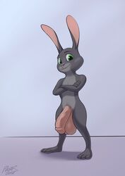 2018 anthro balls big_balls big_penis flaccid furry humanoid_penis hyper hyper_penis lagomorph lawrence_(character) looking_at_viewer male male_only mammal penis pulsar rabbit solo tagme