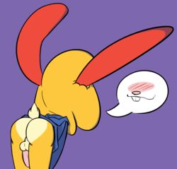 ass balls biped blush bottomless clothed clothing cotton_tail ear_markings embarrassed erection facial_markings feet fur hoodie lagomorph male male_only mammal markings multicolored_fur penis pizza_rabbit_(rabblet) presenting presenting_hindquarters rabbit rabblet simple_background solo tapering_penis yellow_fur