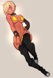 armwear blonde_hair breasts brown_eyes choker dakimakura dark-skinned_female dark_skin elf female legwear medium_breasts nil_sunna_(nilsunna) nilsunna original_character panties short_hair slim solo thighhighs